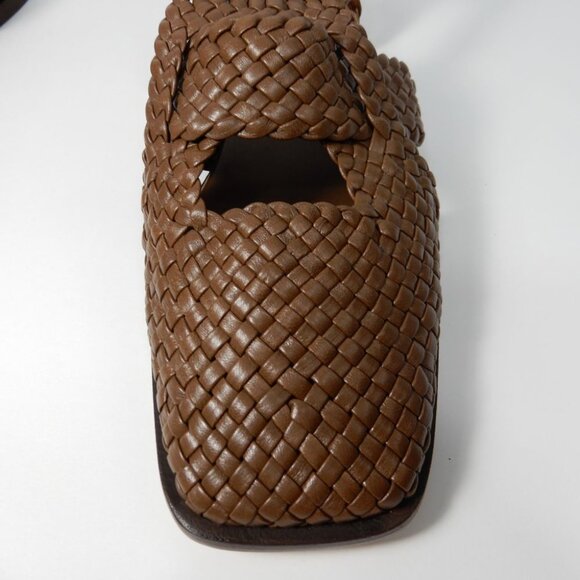 HEREU Serra Woven Square Toe Flat Sandals Size 36 5.5 Brown Leather NEW - Picture 11 of 16